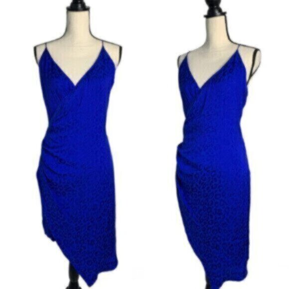 NWT Cushnie Royal Blue Leopard Cheetah Satin Wrap Dress - Picture 11 of 13